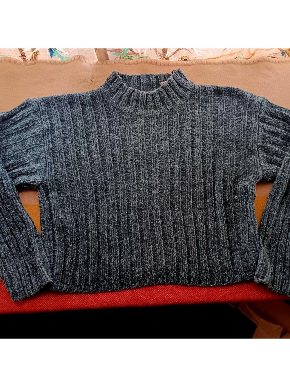 Women's Reference Point Gray Green Ribbed Mock Neck Acrylic Sweater